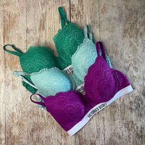 Victoria's Secret Lace Bra Lot 36C Padded Push Up Bright Lingerie Spell Out Y2K